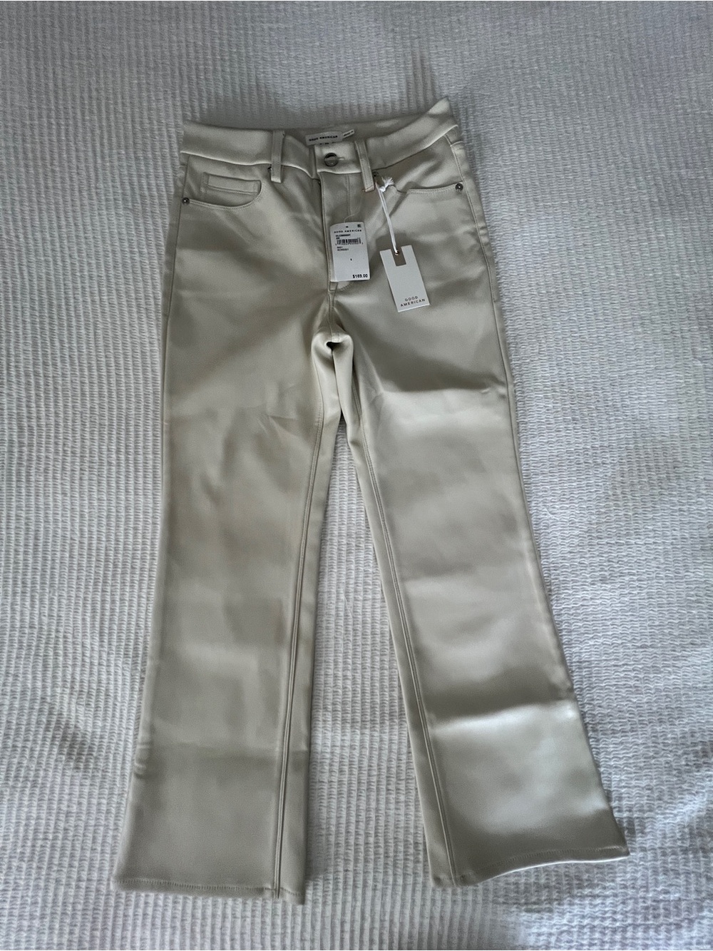 Good American Cream High-Rise Straight Leg Faux Leather Pants Size 6/28 - NWT